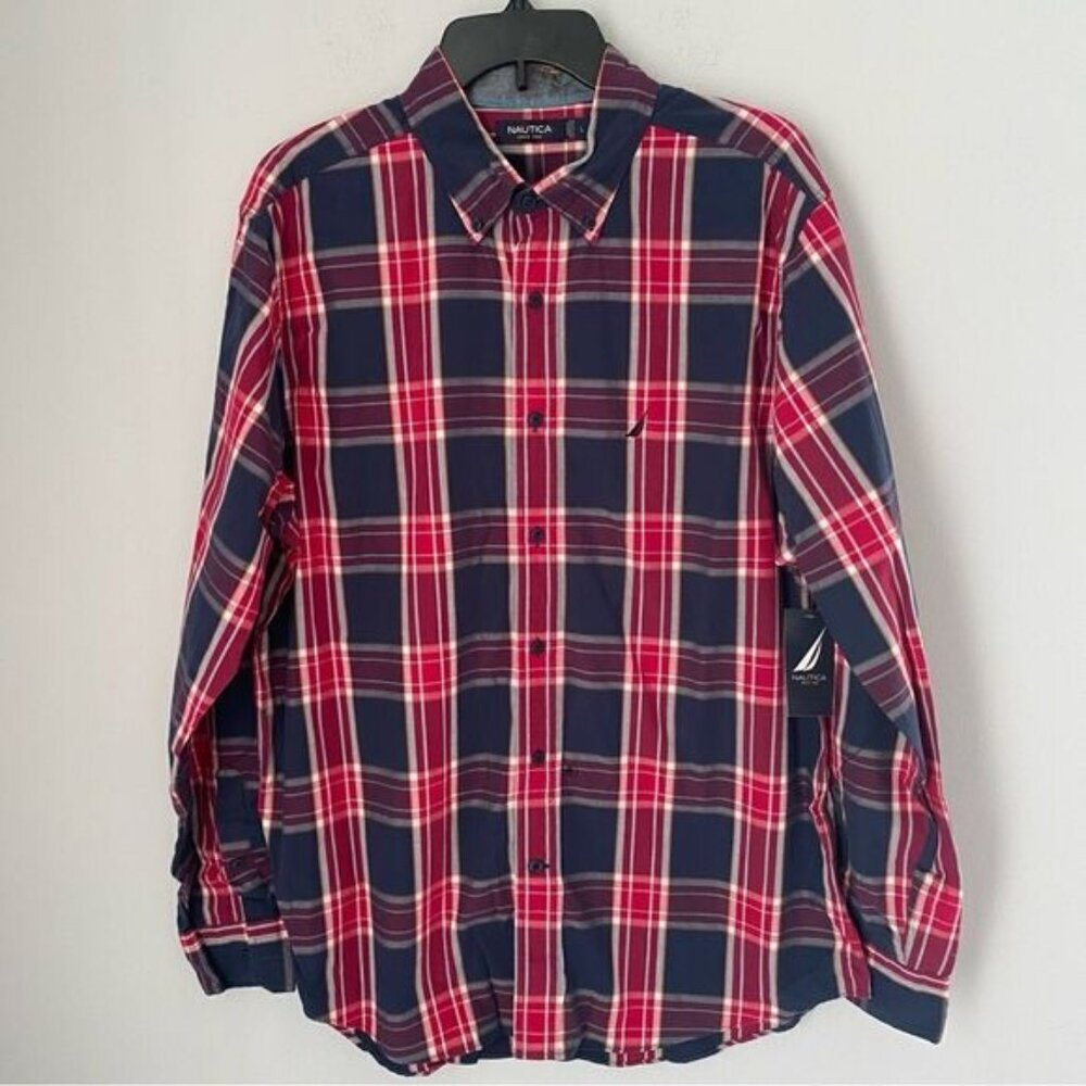 Nautica Men’s Plaid Long Sleeve Button Front Shirt
